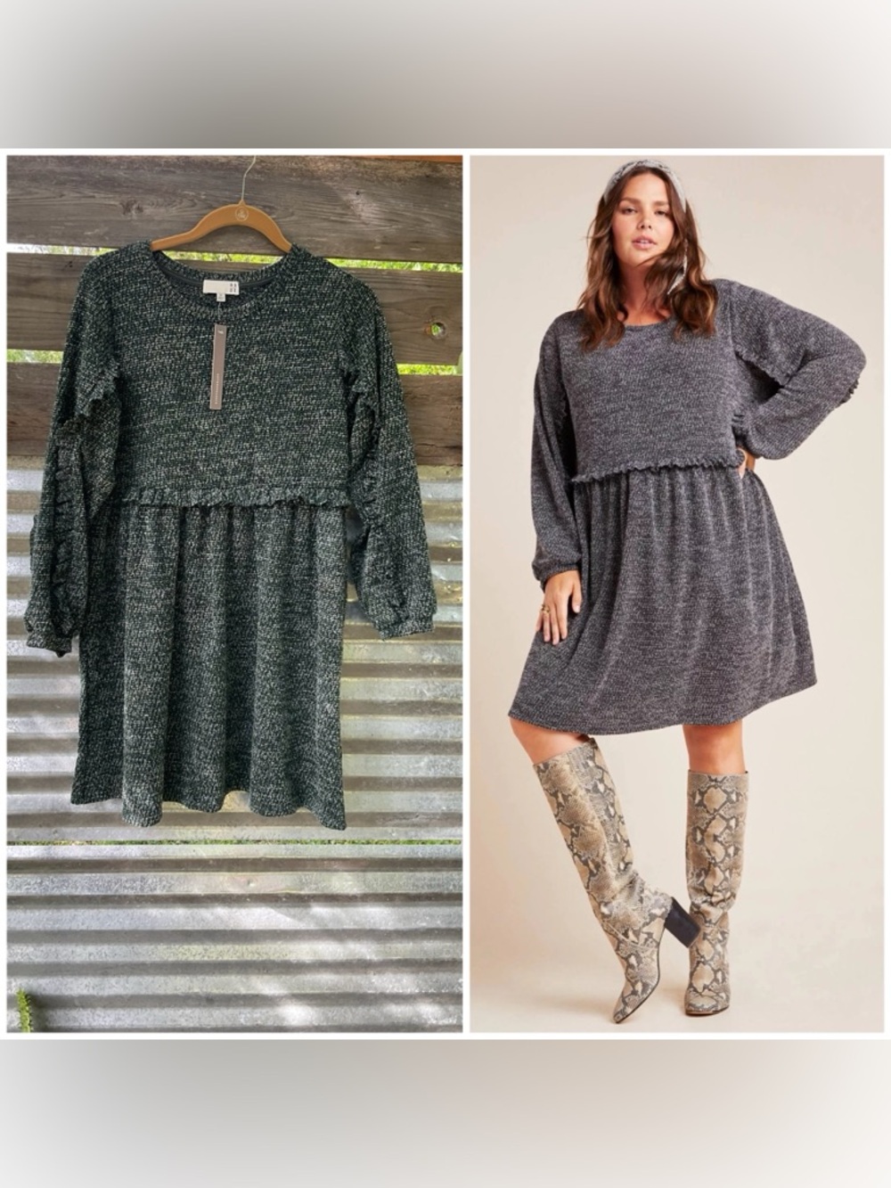 Anthropologie Ro & De Stella Ruffled Knit Babydoll Sweater Dress